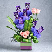 Valentine Pink Roses Chocolate Bouquet