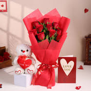 Valentine Roses Teddy Card Wish