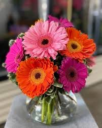 Mixed Gerbera Flower Glass Vase